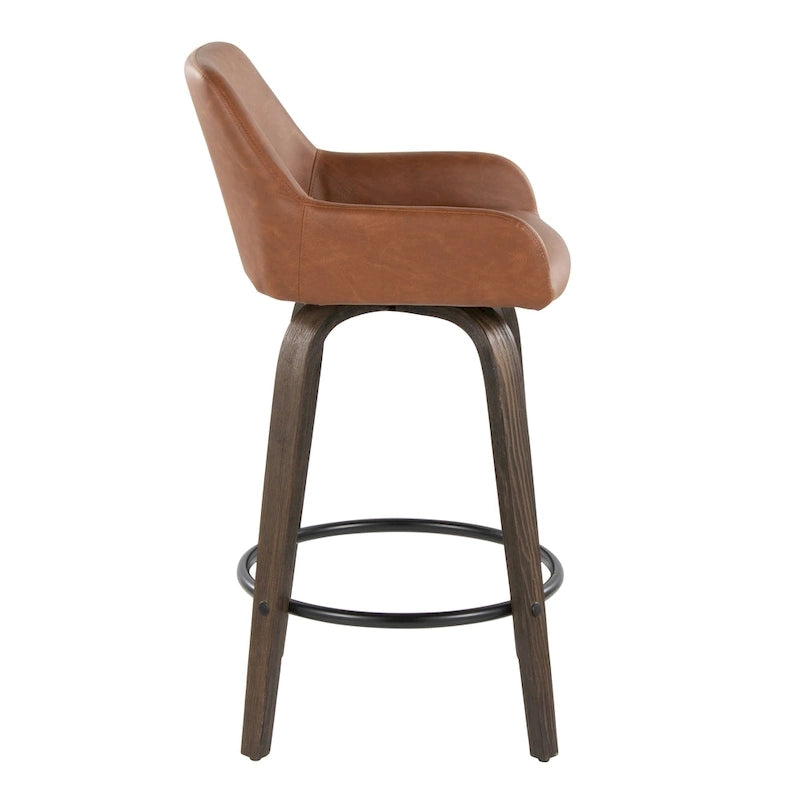 Tabouret de bar à hauteur fixe de 66 cm avec pieds en bois courbé et repose-pieds rond