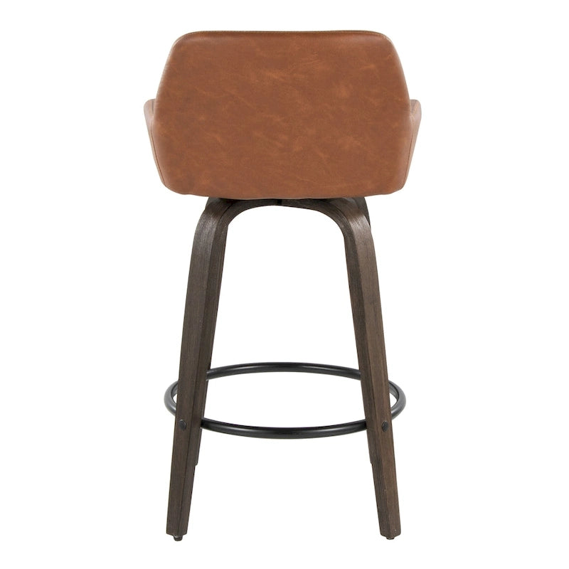 Tabouret de bar à hauteur fixe de 66 cm avec pieds en bois courbé et repose-pieds rond