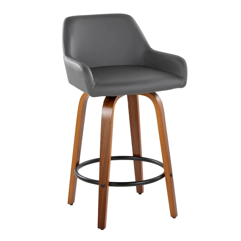 Tabouret de bar à hauteur fixe de 66 cm avec pieds en bois courbé et repose-pieds rond