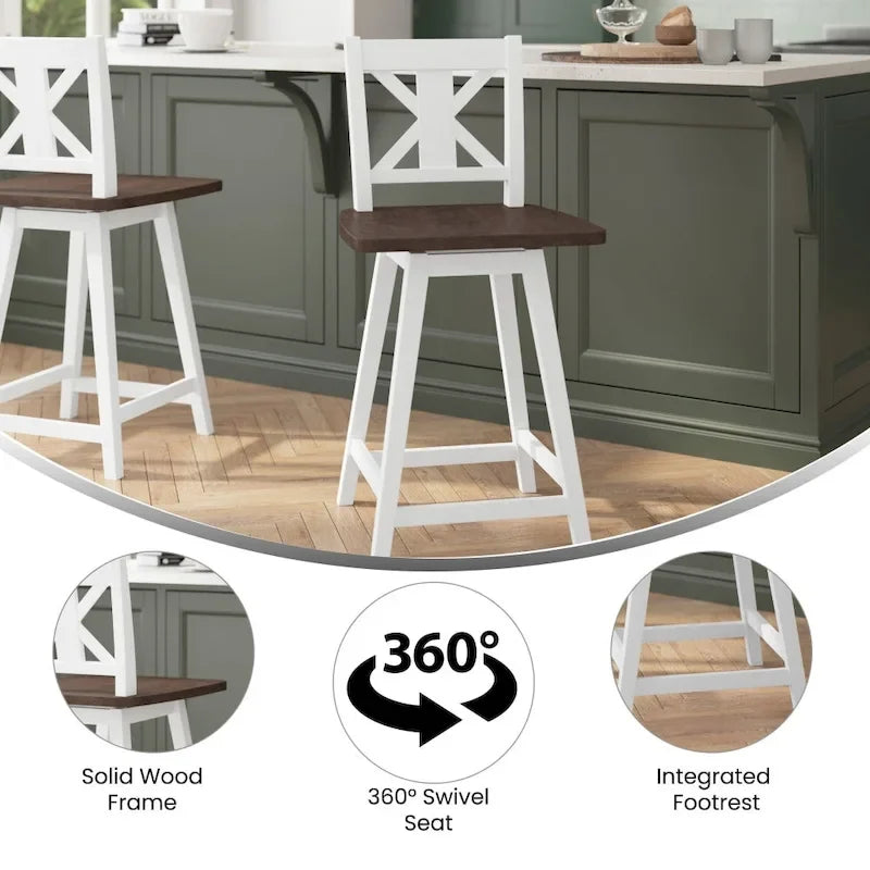 Tabouret de comptoir pivotant en bois de style ferme moderne