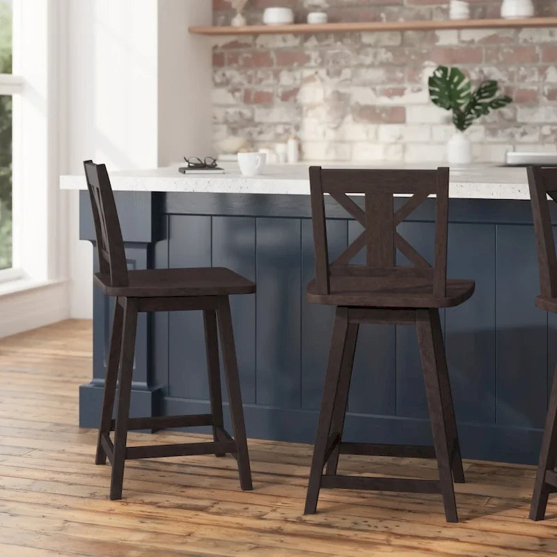 Tabouret de comptoir pivotant en bois de style ferme moderne