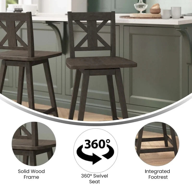 Tabouret de comptoir pivotant en bois de style ferme moderne