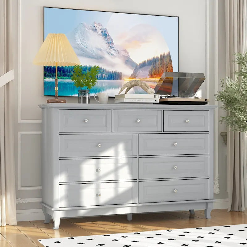 Commode à 9 tiroirs de 139,95 cm de large : Meuble de rangement spacieux au design épuré, laqué