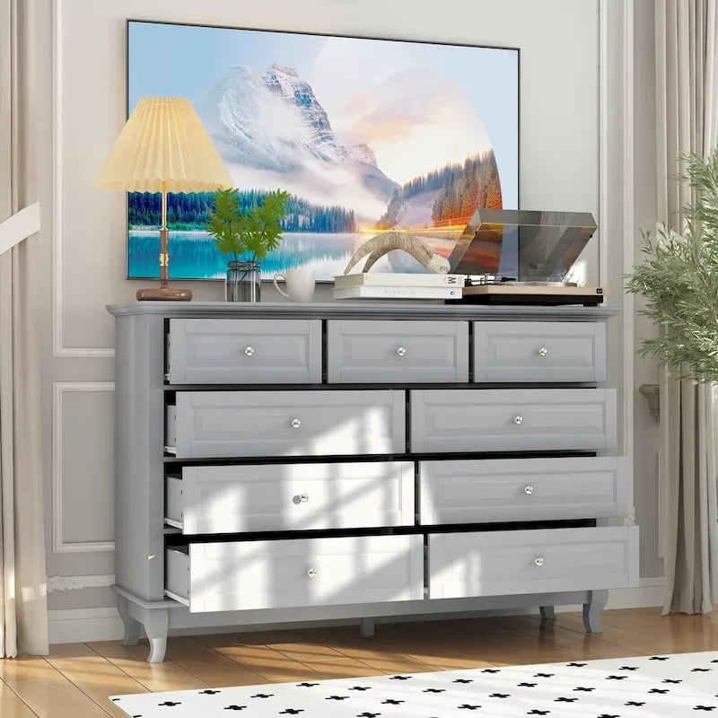 Commode à 9 tiroirs de 139,95 cm de large : Meuble de rangement spacieux au design épuré, laqué