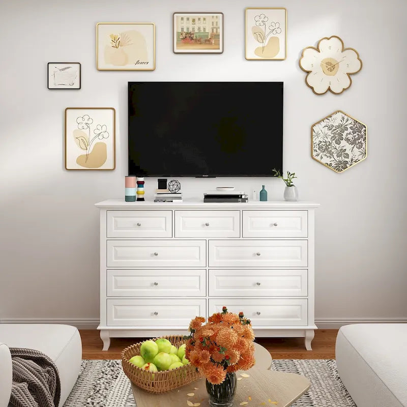 Commode à 9 tiroirs de 139,95 cm de large : Meuble de rangement spacieux au design épuré, laqué