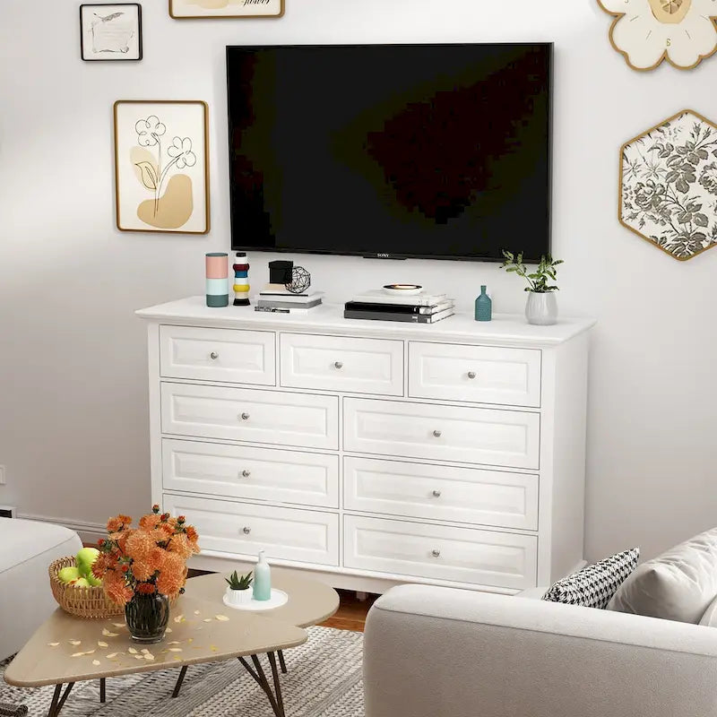 Commode à 9 tiroirs de 139,95 cm de large : Meuble de rangement spacieux au design épuré, laqué