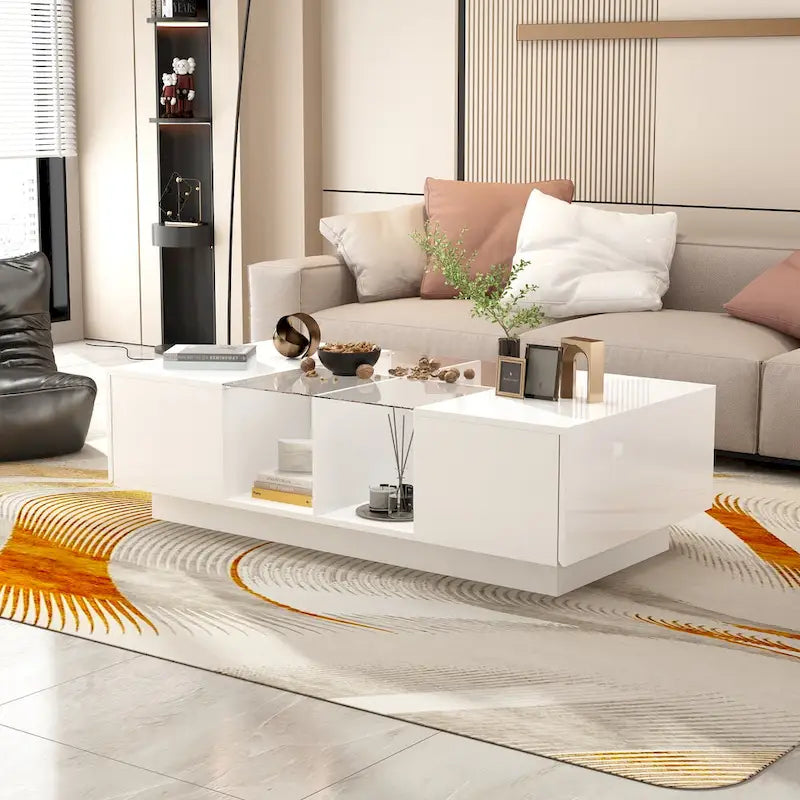 Table basse de rangement Tables basses laquées brillantes Lumières LED Cocktail - 47,4W