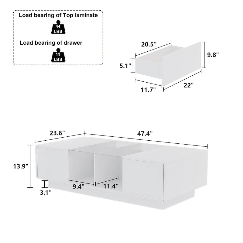 Table basse de rangement Tables basses laquées brillantes Lumières LED Cocktail - 47,4W