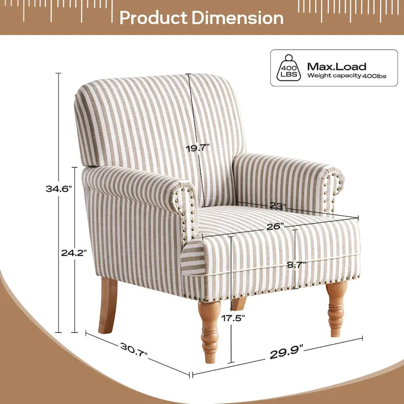 Fauteuil d'appoint rembourré en lin avec pieds pour salon