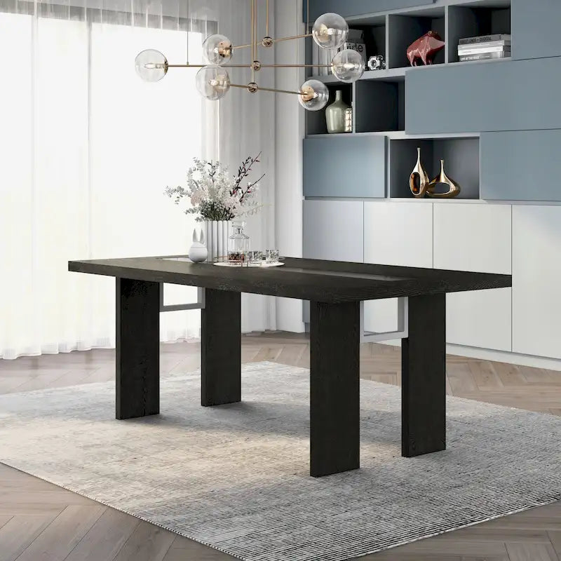 Table à manger contemporaine en verre de 76 pouces avec LED
