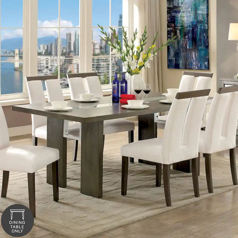 Table à manger contemporaine en verre de 76 pouces avec LED