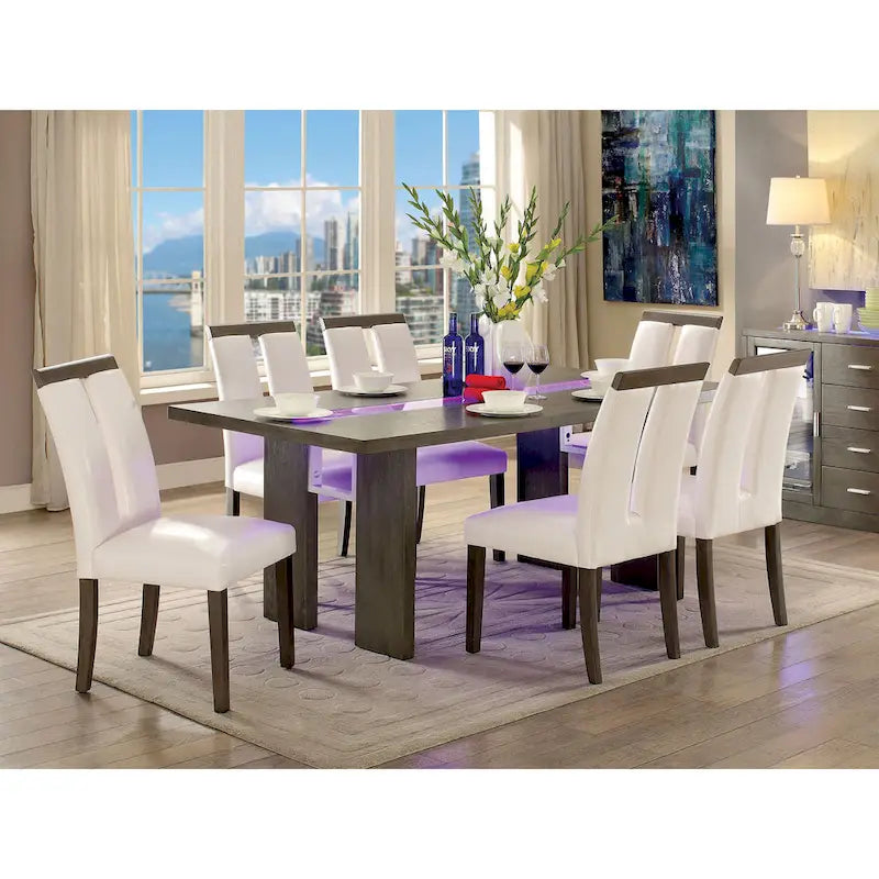 Table à manger contemporaine en verre de 76 pouces avec LED