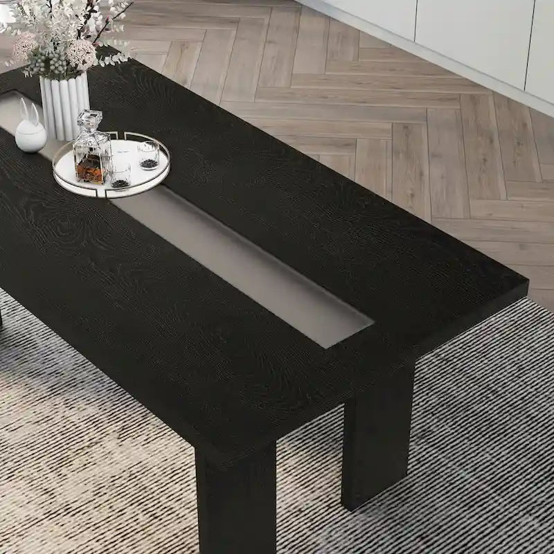 Table à manger contemporaine en verre de 76 pouces avec LED