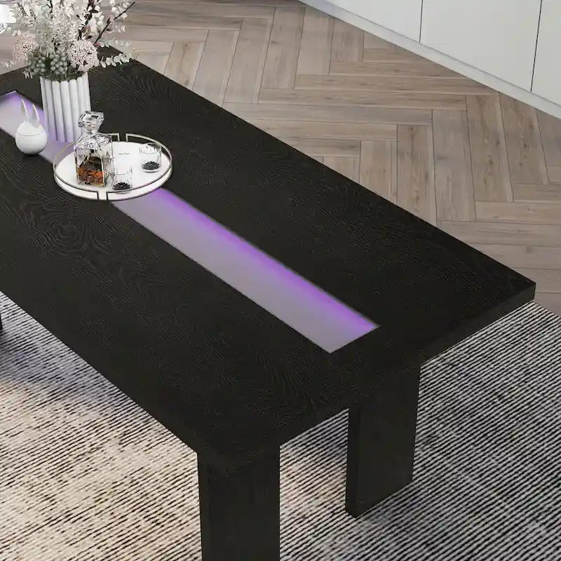 Table à manger contemporaine en verre de 76 pouces avec LED