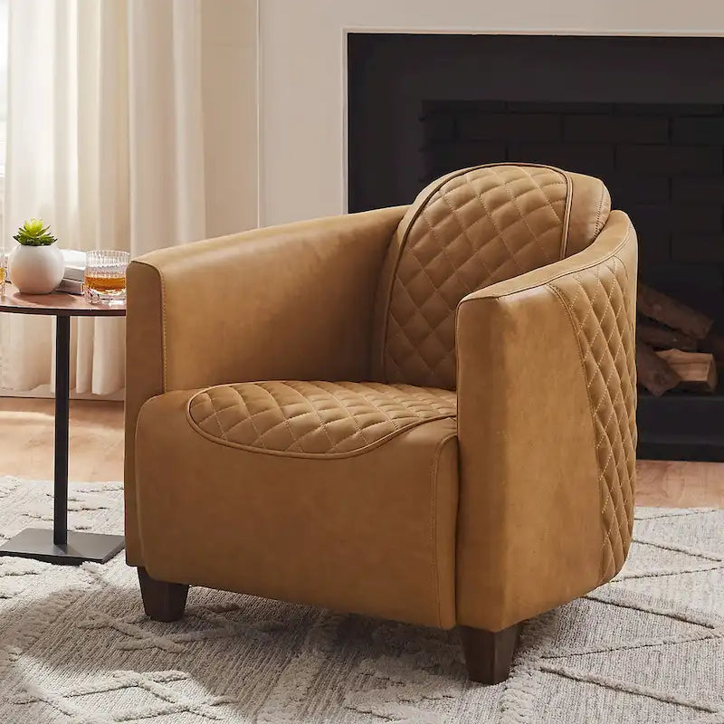 Fauteuil d'appoint industriel rétro en cuir pleine fleur et aluminium