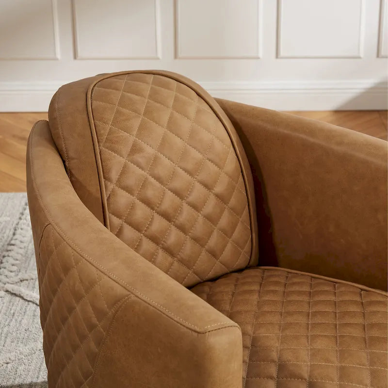 Fauteuil d'appoint industriel rétro en cuir pleine fleur et aluminium