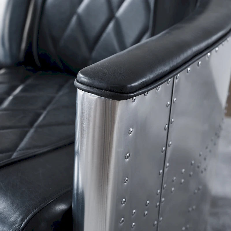 Fauteuil d'appoint industriel rétro en cuir pleine fleur et aluminium