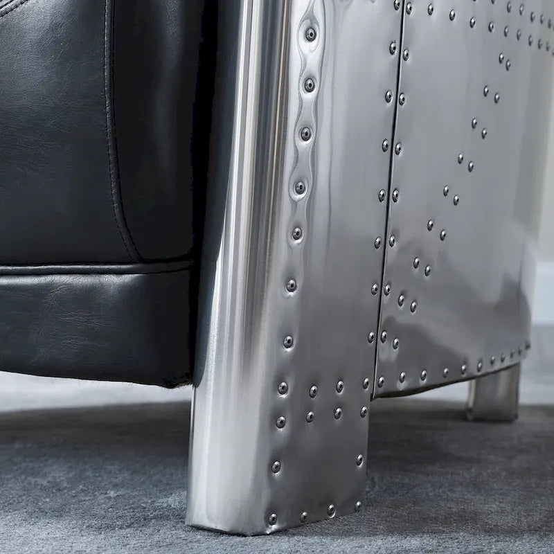 Fauteuil d'appoint industriel rétro en cuir pleine fleur et aluminium