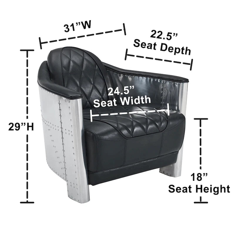 Fauteuil d'appoint industriel rétro en cuir pleine fleur et aluminium