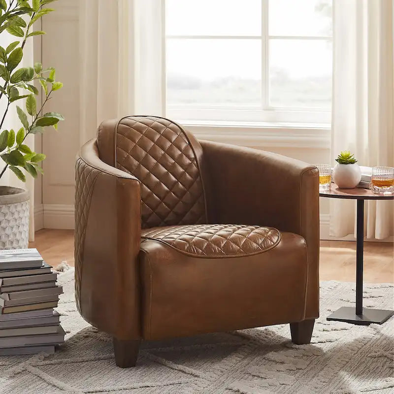 Fauteuil d'appoint industriel rétro en cuir pleine fleur et aluminium
