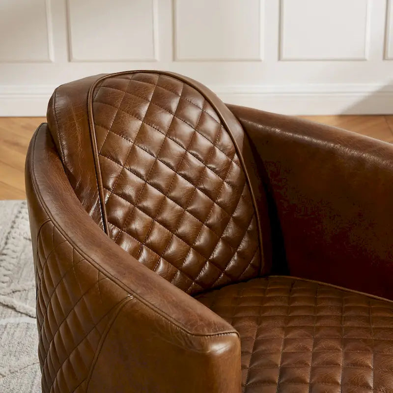 Fauteuil d'appoint industriel rétro en cuir pleine fleur et aluminium