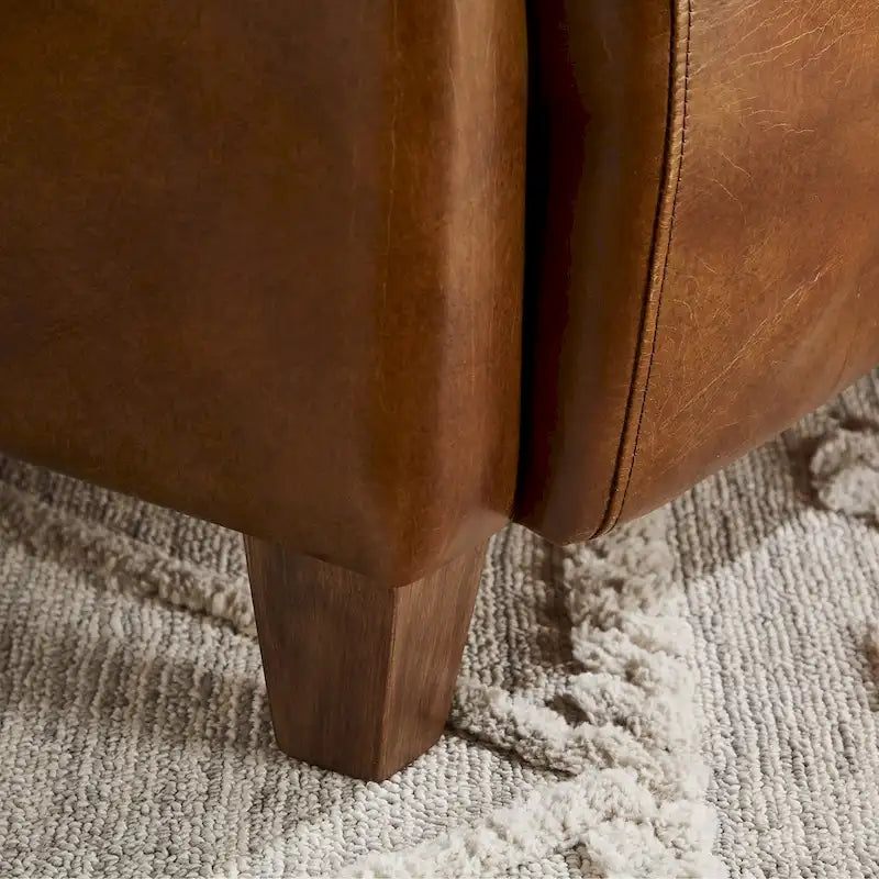 Fauteuil d'appoint industriel rétro en cuir pleine fleur et aluminium