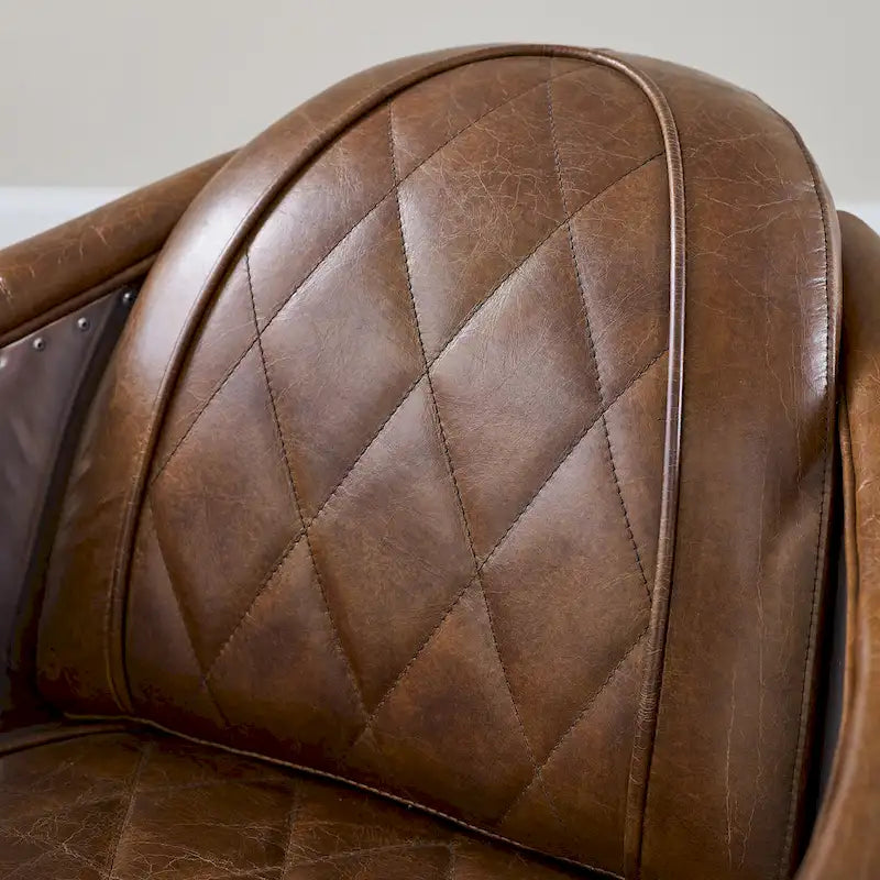 Fauteuil d'appoint industriel rétro en cuir pleine fleur et aluminium