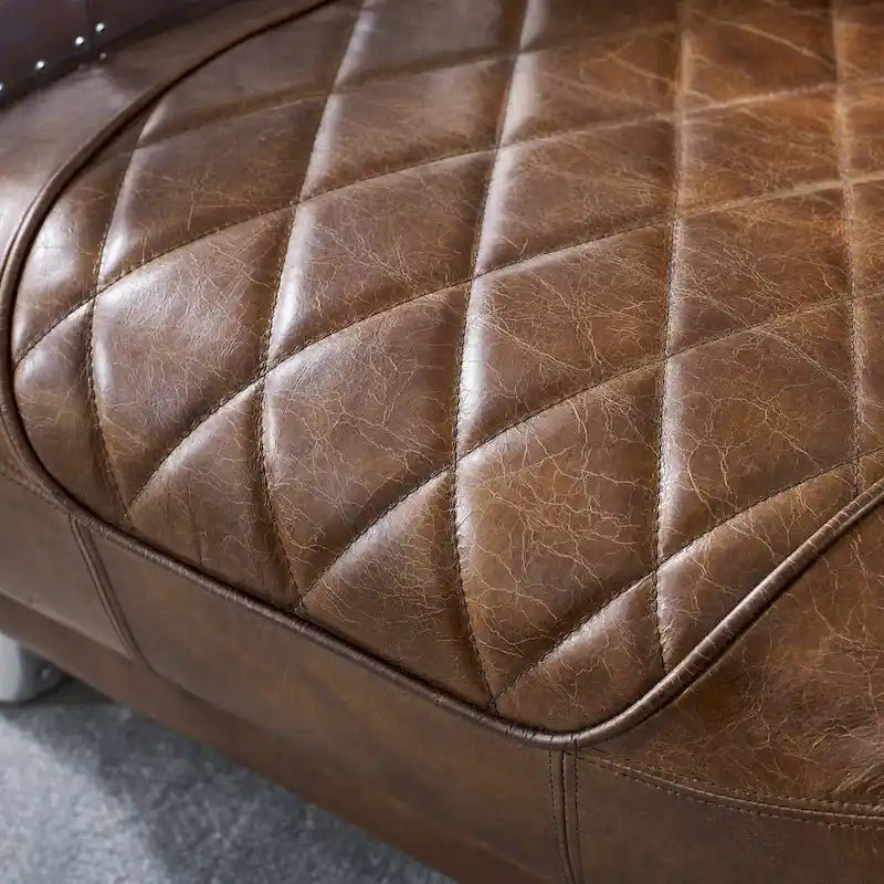 Fauteuil d'appoint industriel rétro en cuir pleine fleur et aluminium