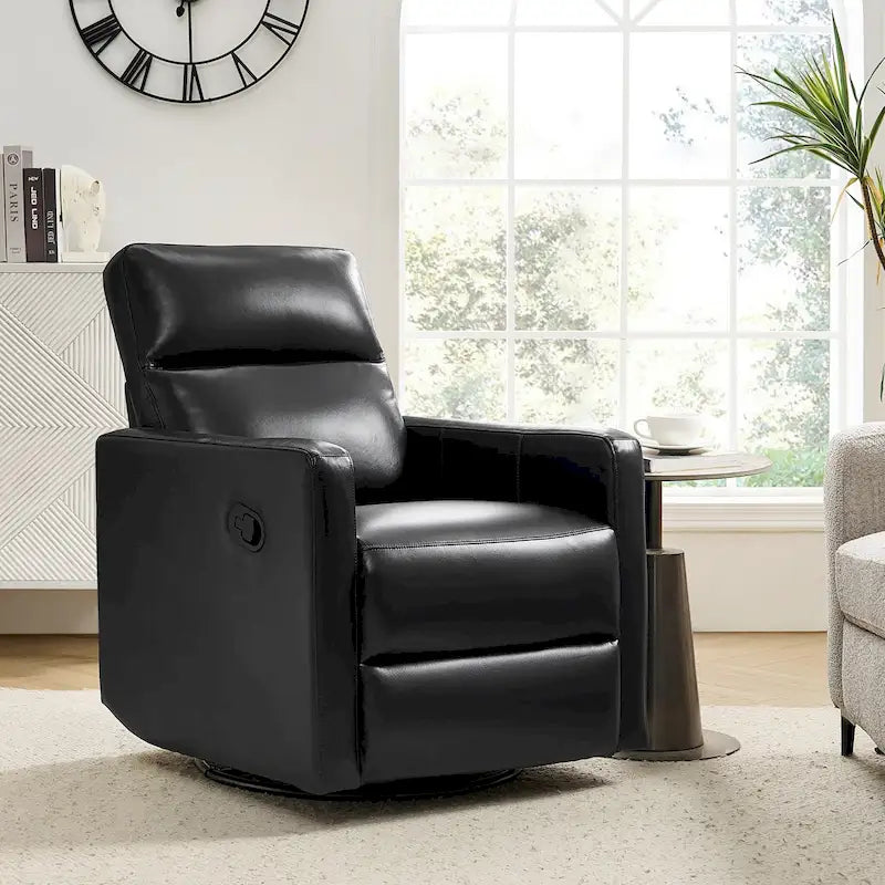 Fauteuil inclinable pivotant et à bascule en cuir véritable moderne