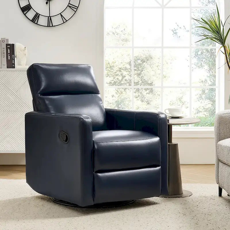 Fauteuil inclinable pivotant et à bascule en cuir véritable moderne