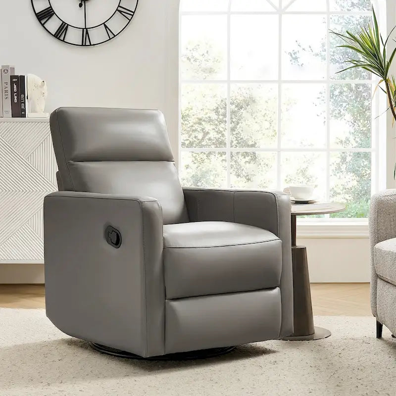 Fauteuil inclinable pivotant et à bascule en cuir véritable moderne