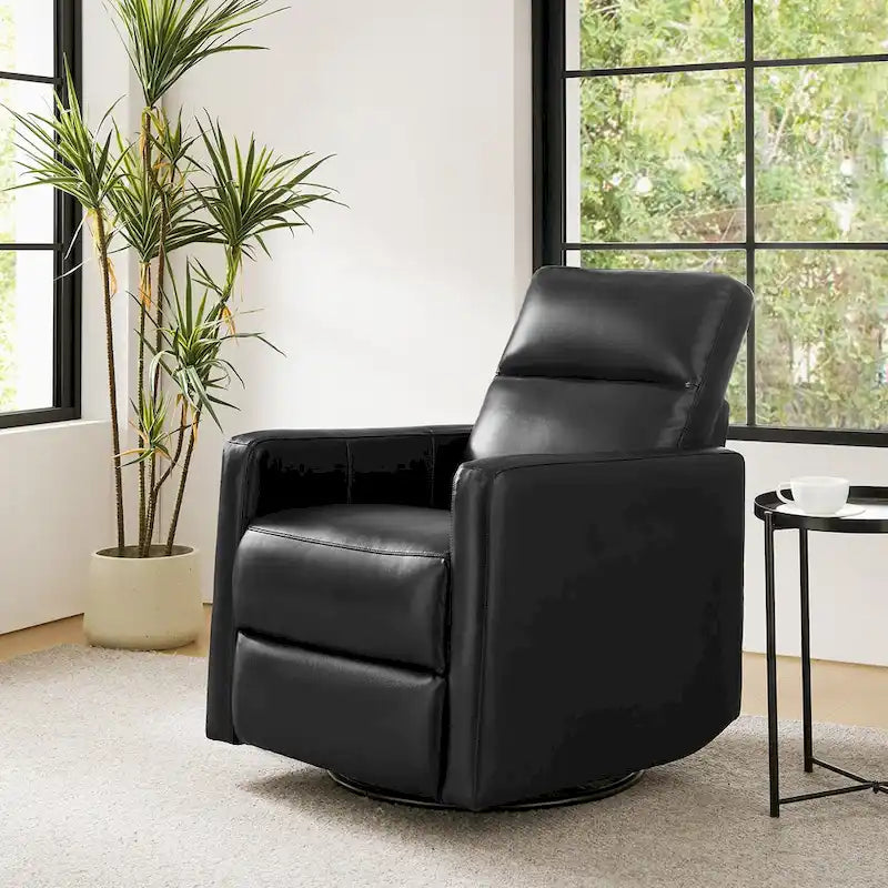 Fauteuil inclinable pivotant et à bascule en cuir véritable moderne