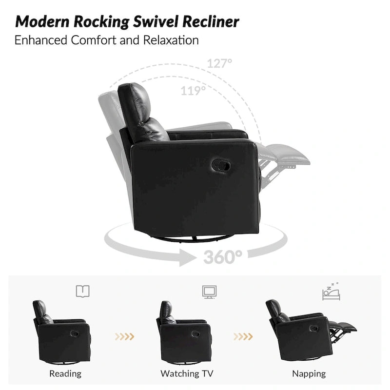 Fauteuil inclinable pivotant et à bascule en cuir véritable moderne
