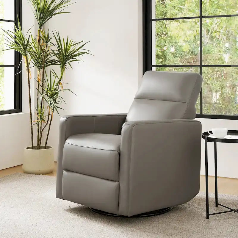 Fauteuil inclinable pivotant et à bascule en cuir véritable moderne