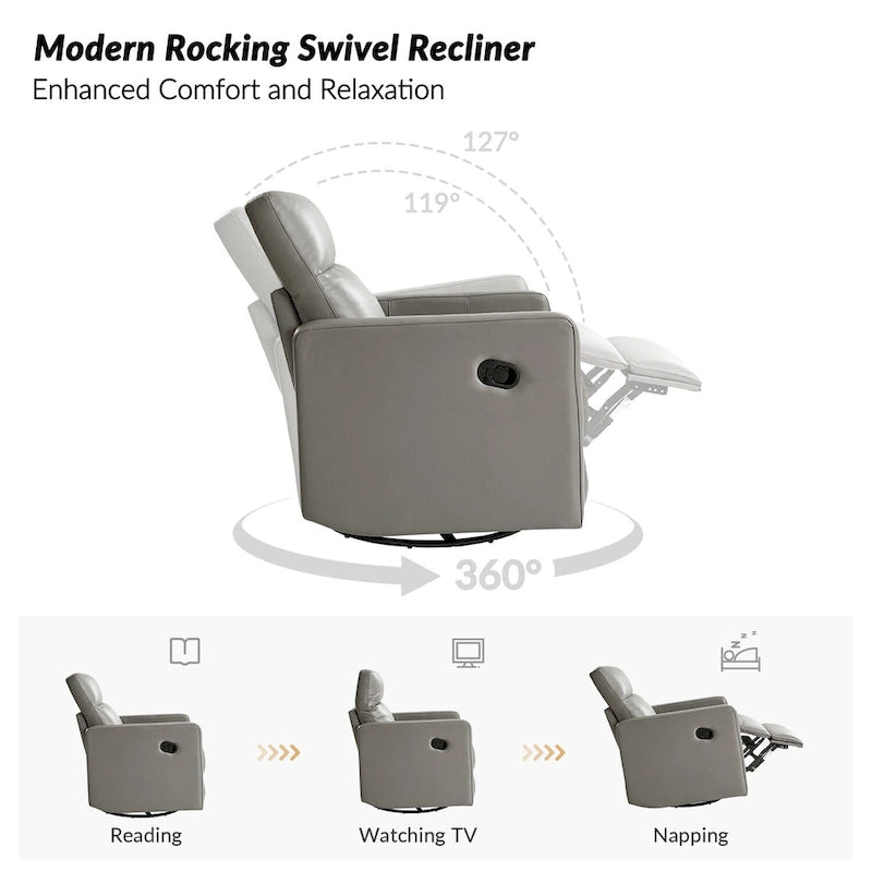 Fauteuil inclinable pivotant et à bascule en cuir véritable moderne