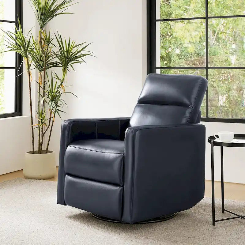 Fauteuil inclinable pivotant et à bascule en cuir véritable moderne