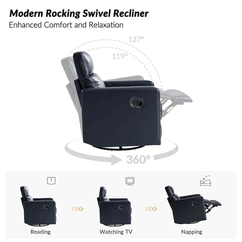 Fauteuil inclinable pivotant et à bascule en cuir véritable moderne