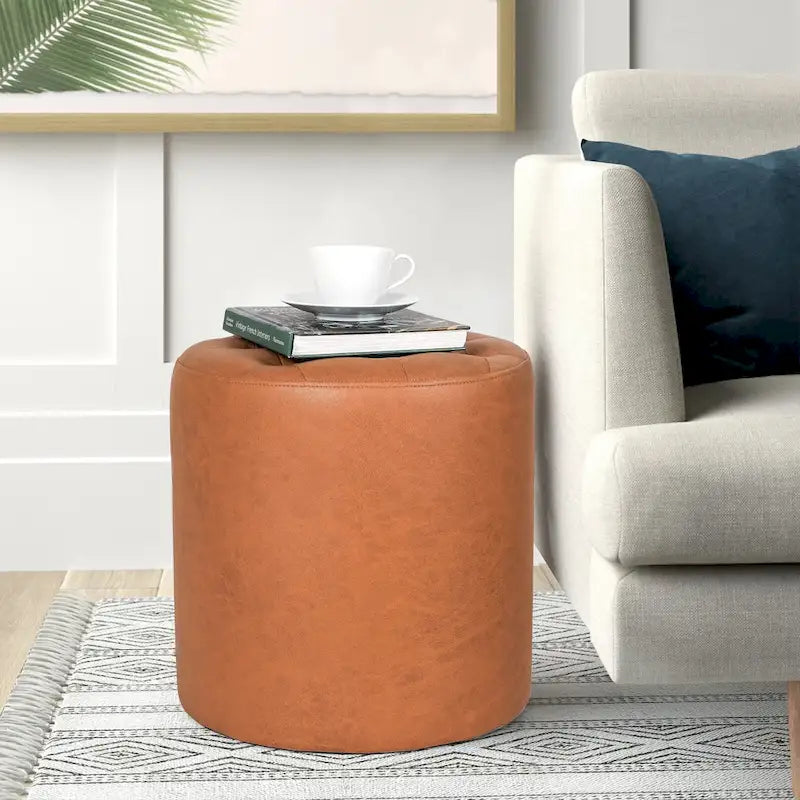 Pouf rond capitonné en similicuir pour repose-pieds