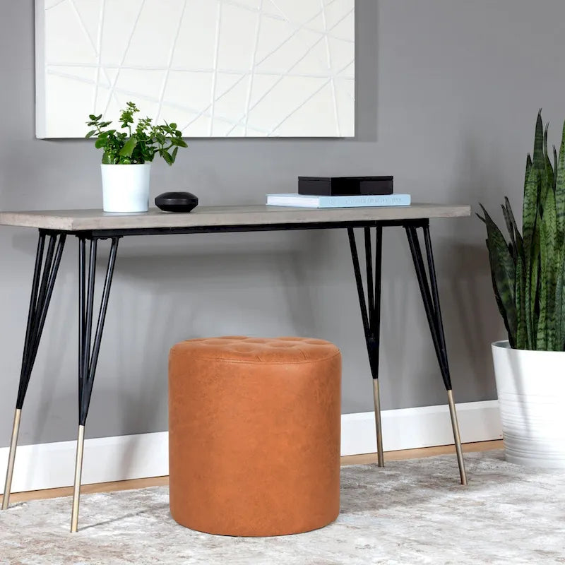 Pouf rond capitonné en similicuir pour repose-pieds