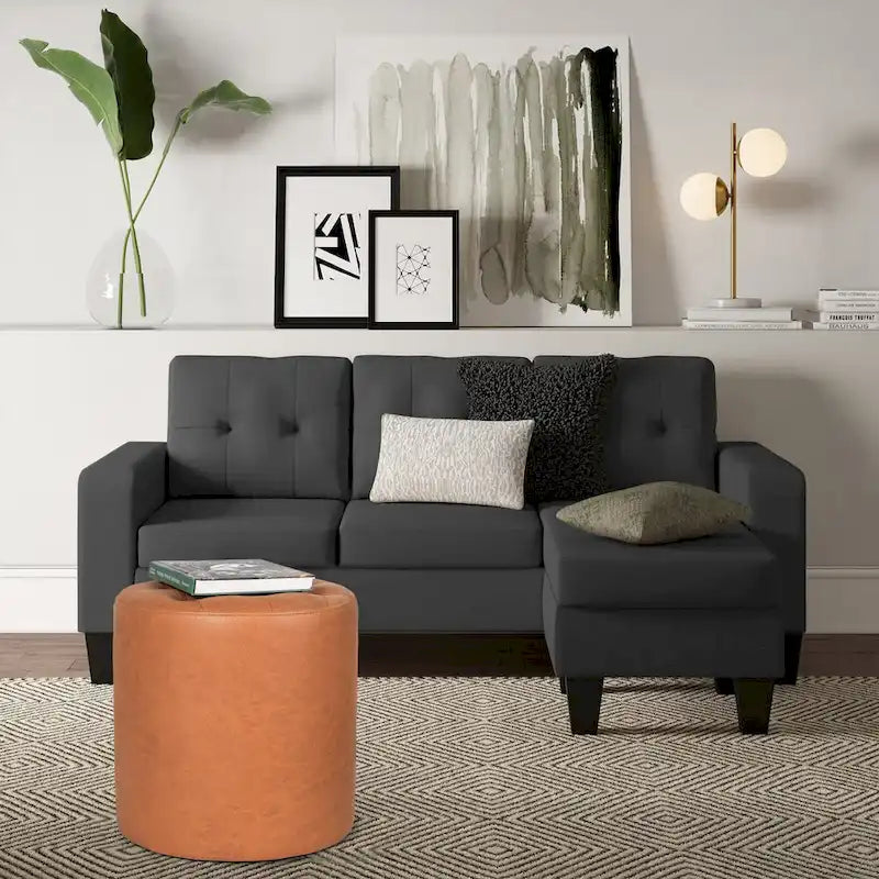 Pouf rond capitonné en similicuir pour repose-pieds
