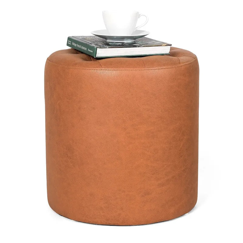 Pouf rond capitonné en similicuir pour repose-pieds