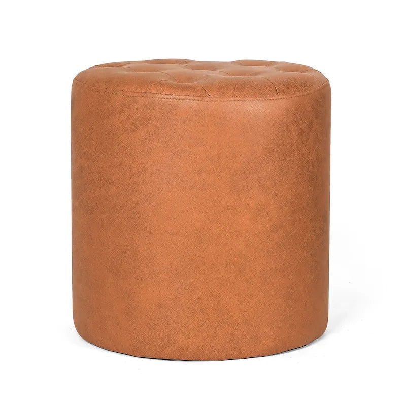 Pouf rond capitonné en similicuir pour repose-pieds