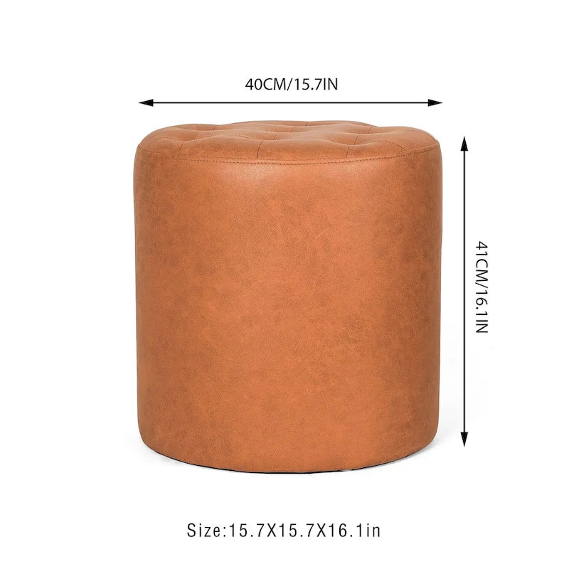 Pouf rond capitonné en similicuir pour repose-pieds