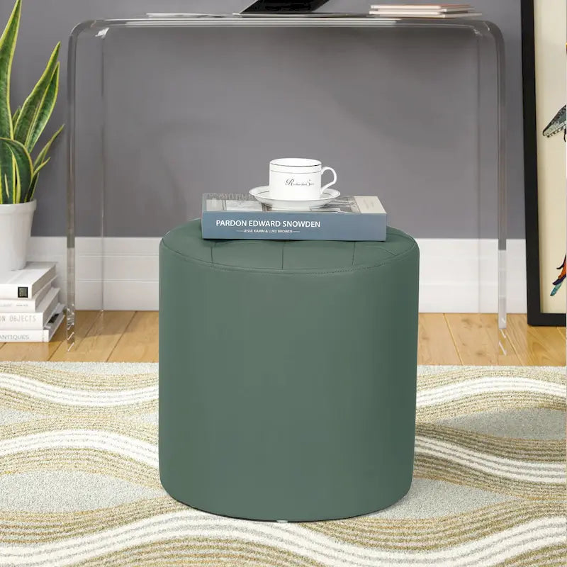 Pouf rond capitonné en similicuir pour repose-pieds