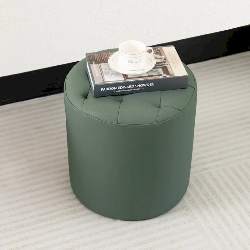 Pouf rond capitonné en similicuir pour repose-pieds
