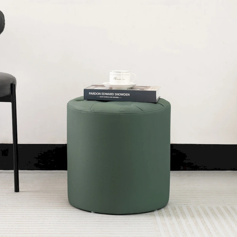 Pouf rond capitonné en similicuir pour repose-pieds