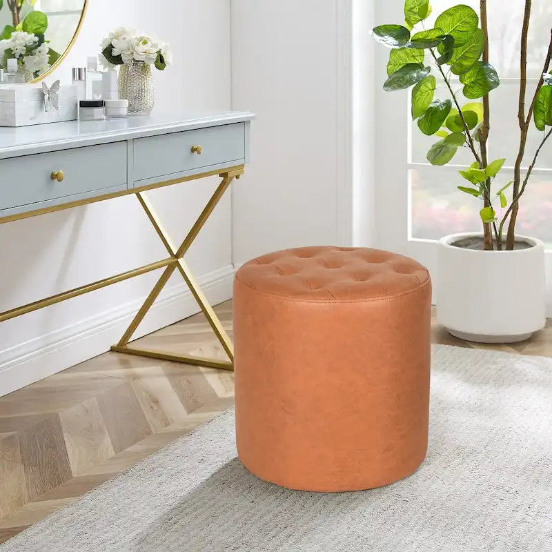 Pouf rond capitonné en similicuir pour repose-pieds