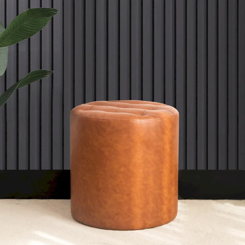 Pouf rond capitonné en similicuir pour repose-pieds
