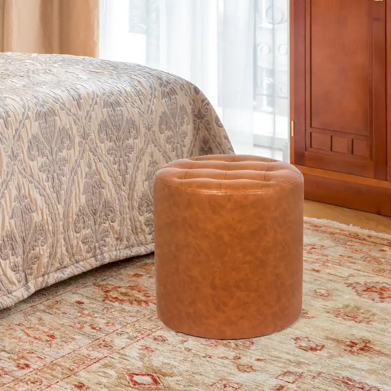Pouf rond capitonné en similicuir pour repose-pieds