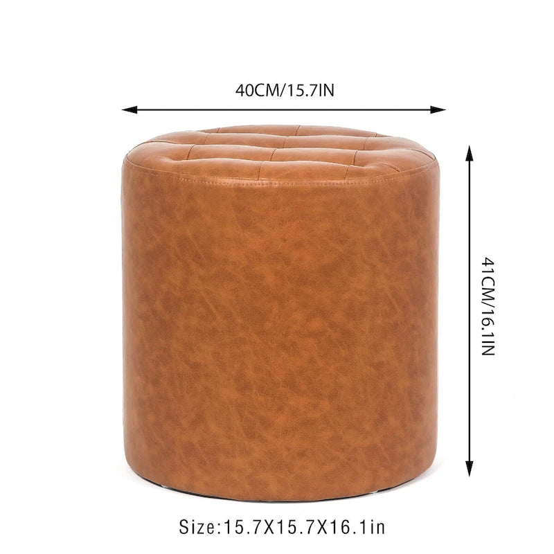 Pouf rond capitonné en similicuir pour repose-pieds